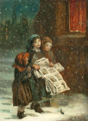 Small children with newspapers